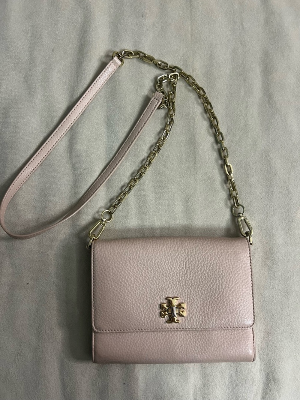 🌸 Tory Burch Britten Convertible Wallet Crossbody Blush Pink Leather Chain